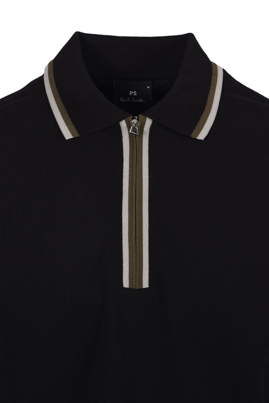 PAUL SMITH REG FIT ZIP POLO SHIRT BLACK