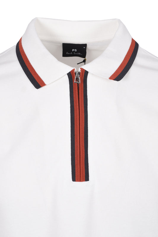 PAUL SMITH REG FIT ZIP POLO SHIRT OFF WHITE
