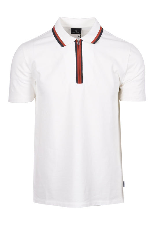 PAUL SMITH REG FIT ZIP POLO SHIRT OFF WHITE