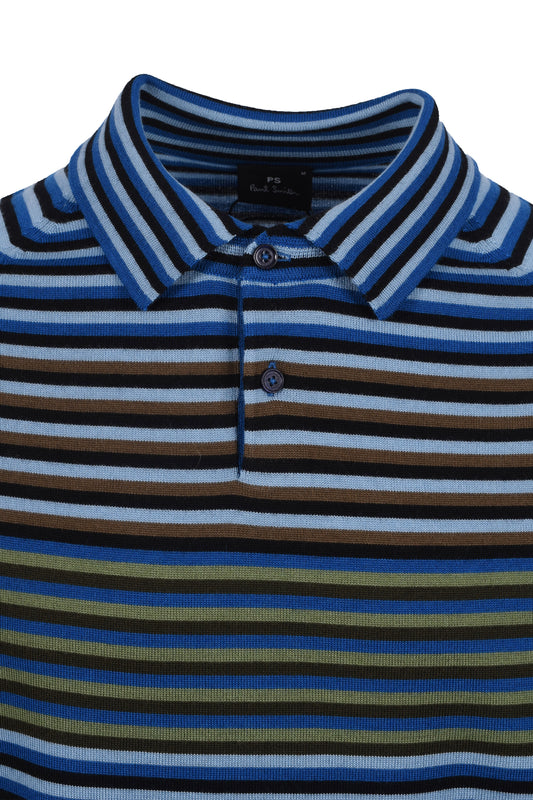 PAUL SMITH SWEATER LS POLO COBALT BLUE