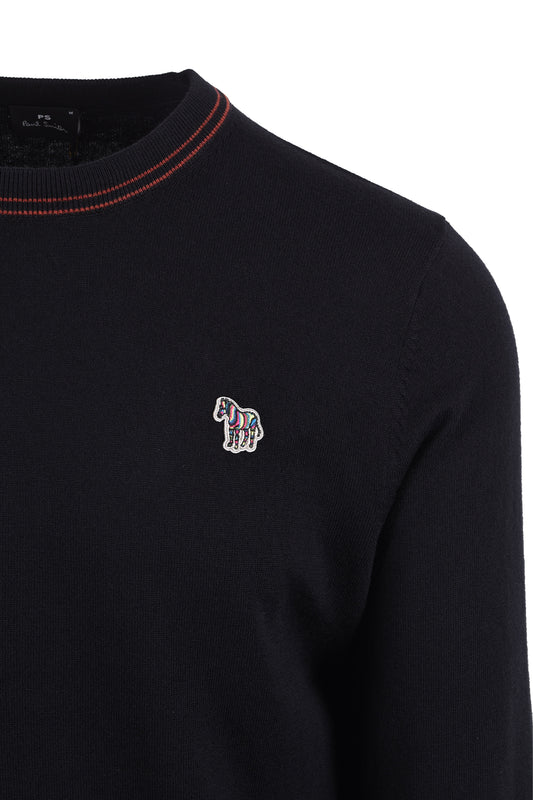 PAUL SMITH ZEB BADGE CREW NECK SWEATSHIRT BLACK Paul Smith Michael Stewart Menswear  Knitwear