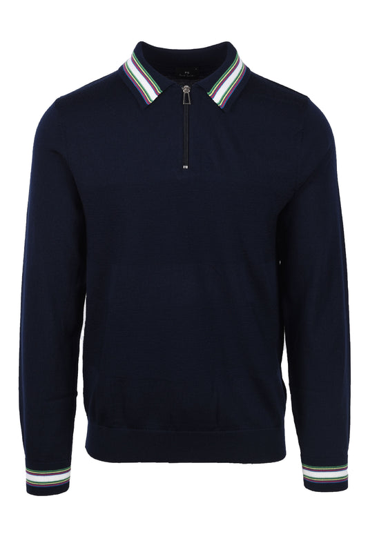 Paul Smith Long Sleeve Knitted Polo Dark Navy