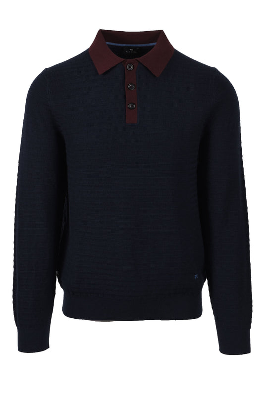 Paul Smith Long Sleeve Knitted Polo Dark Navy