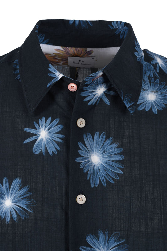 Paul Smith Reg Fit Floral Shirt Greyish Blue