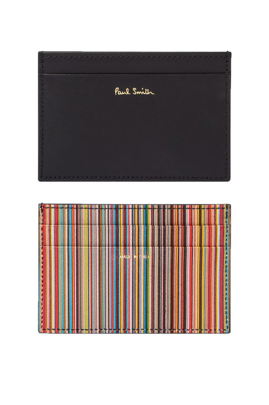 Paul Smith Signature Stripe Leather Card Holder Black