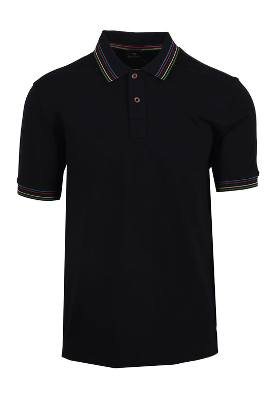 Paul Smith Stripe Collar Reg Fit Polo Black