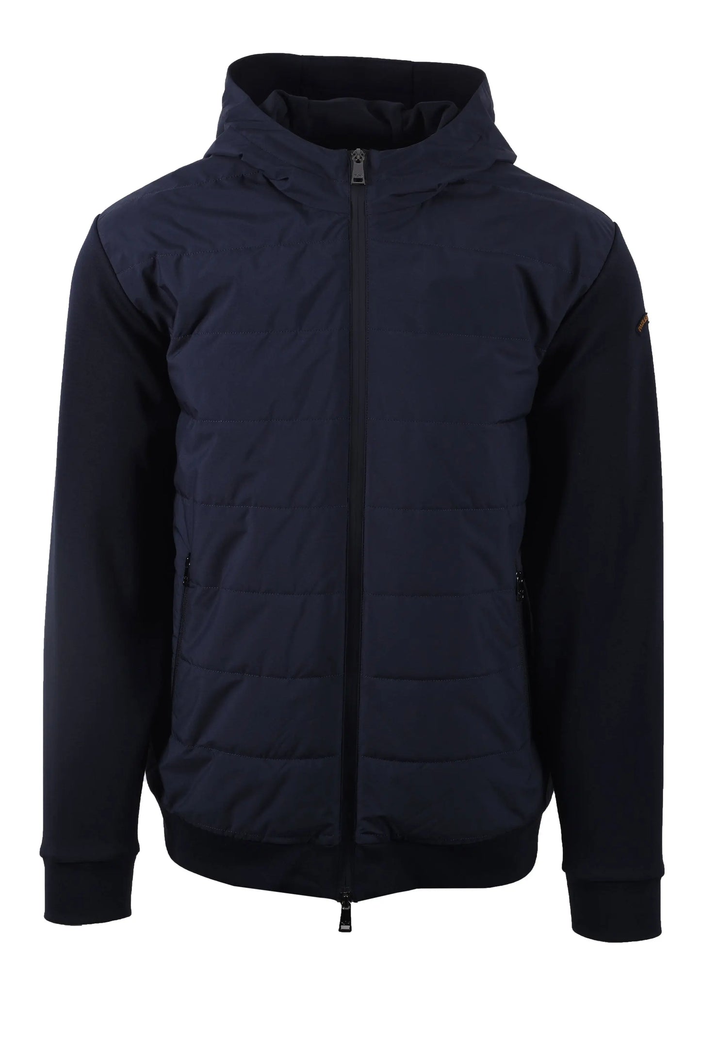 navy puffer paul and shark jacket on a white background