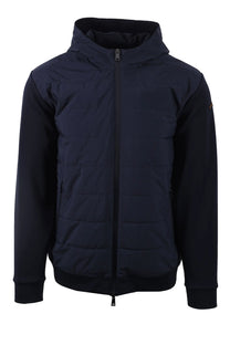 navy puffer paul and shark jacket on a white background