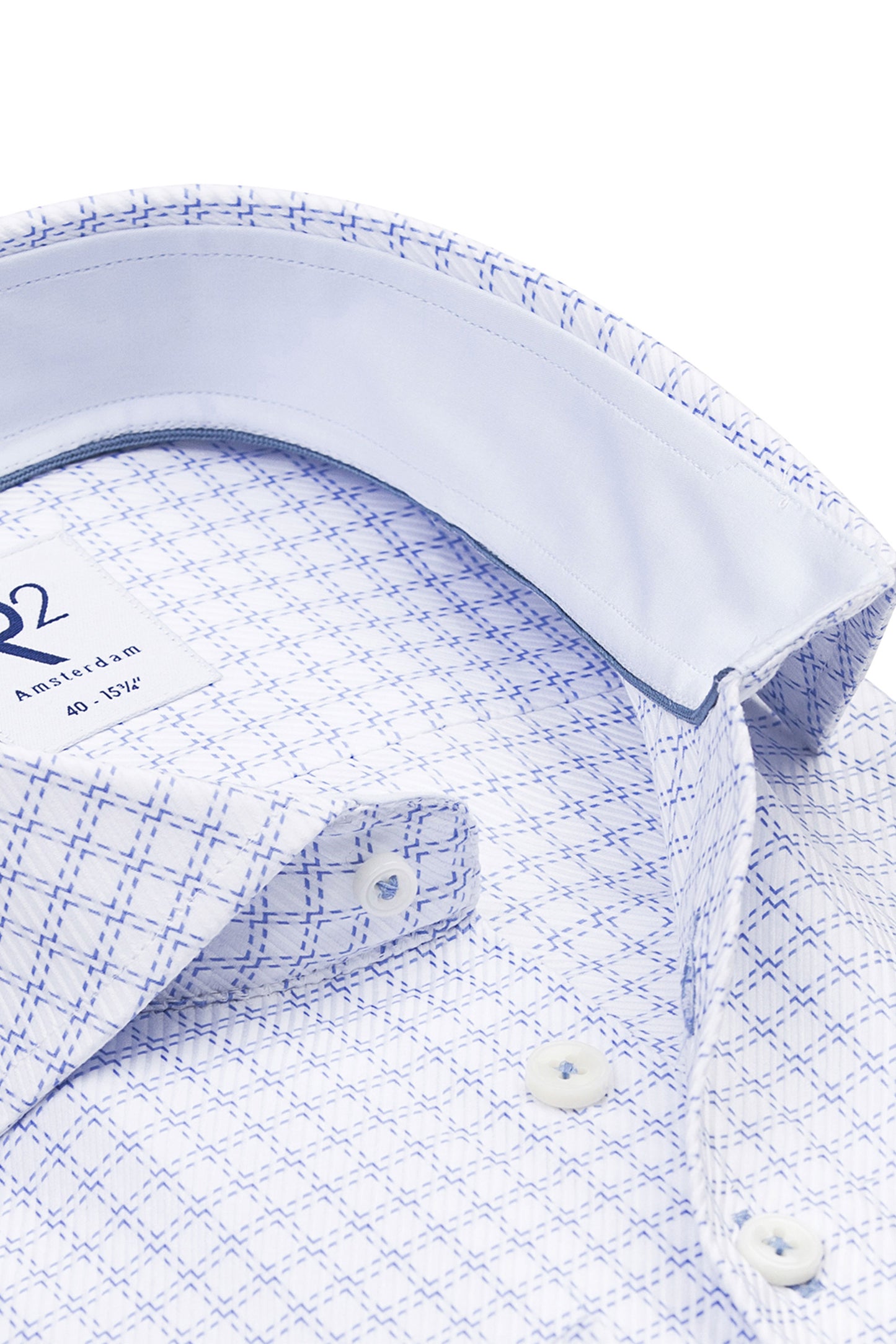 R2 CUT AWAY COLLAR LONG SLEEVE SHIRT BLUE AND WHITE CHECK R2 Michael Stewart Menswear  Shirts