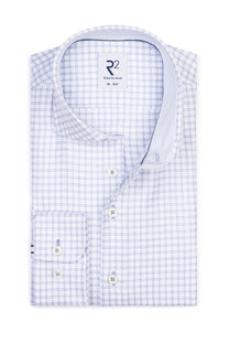 R2 CUT AWAY COLLAR LONG SLEEVE SHIRT BLUE AND WHITE CHECK R2 Michael Stewart Menswear  Shirts