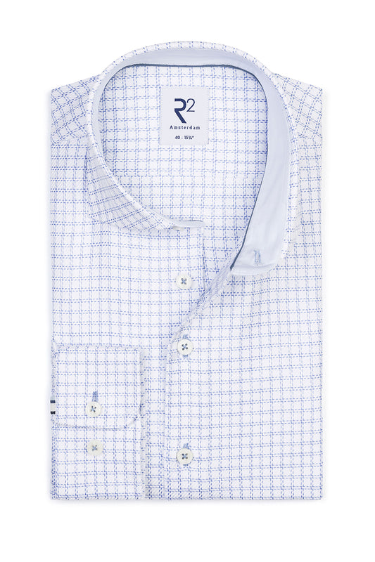 R2 CUT AWAY COLLAR LONG SLEEVE SHIRT BLUE AND WHITE CHECK R2 Michael Stewart Menswear  Shirts
