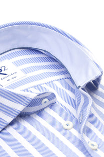 R2 CUT AWAY COLLAR LONG SLEEVED SHIRT BLUE & WHITE STRIPE R2 Michael Stewart Menswear  Shirts