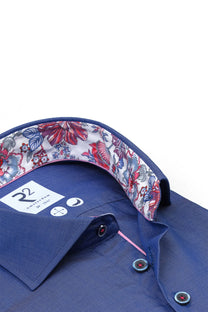 R2 CUT AWAY COLLAR LONG SLEEVED SHIRT BLUE R2