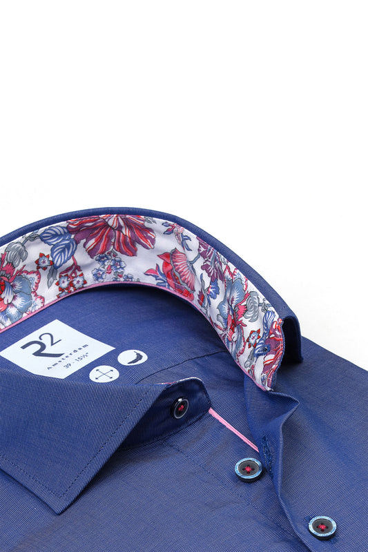 R2 CUT AWAY COLLAR LONG SLEEVED SHIRT BLUE