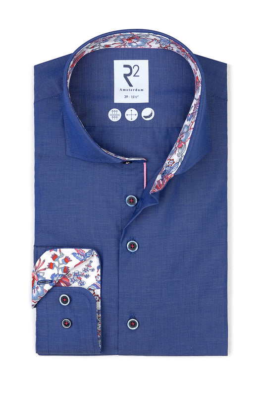 R2 CUT AWAY COLLAR LONG SLEEVED SHIRT BLUE