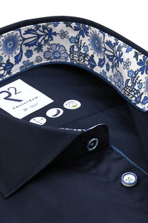 R2 CUT AWAY COLLAR LONG SLEEVED SHIRT NAVY R2