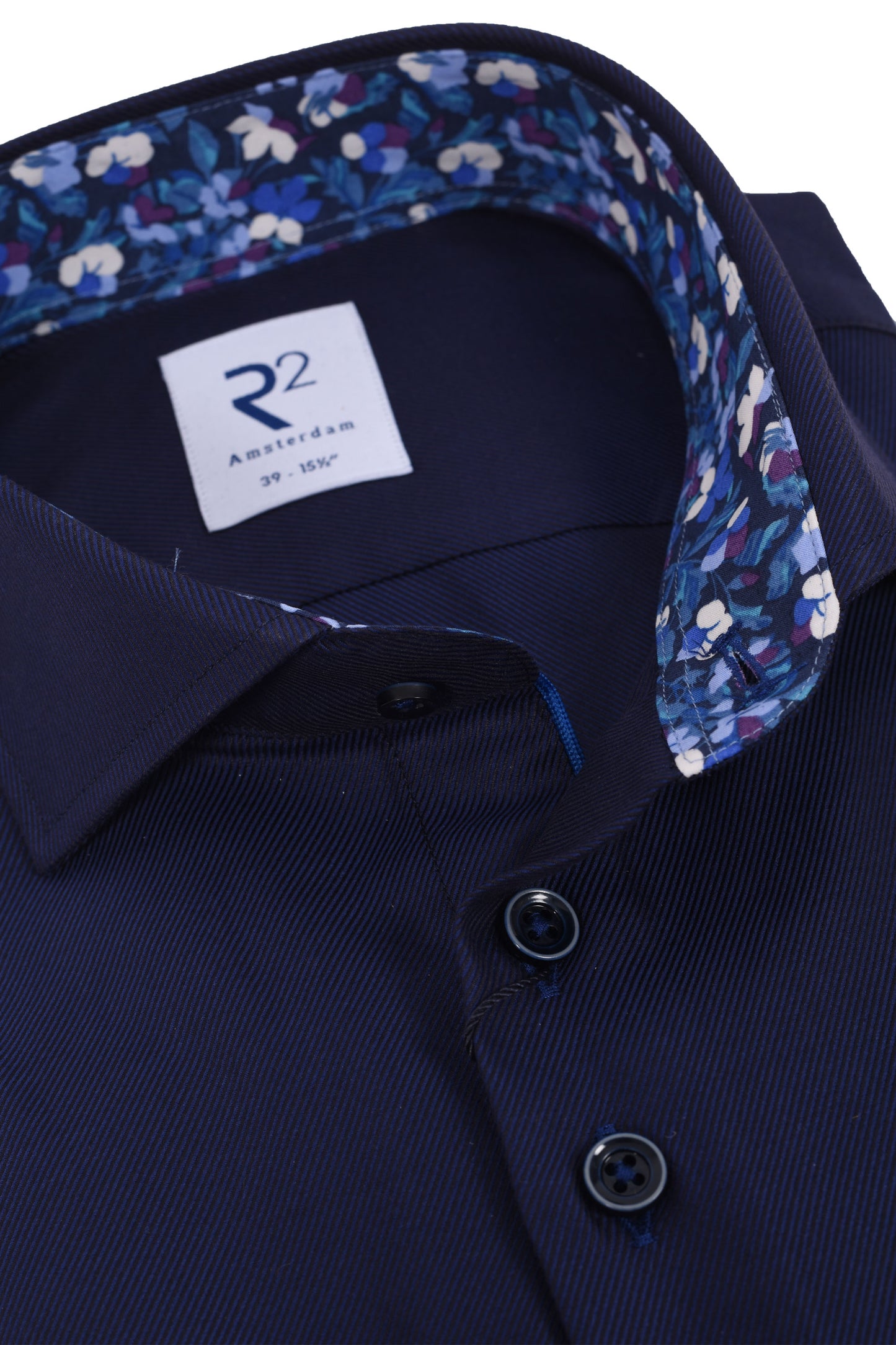 R2 CUT AWAY COLLAR LONG SLEEVED SHIRT NAVY R2 Michael Stewart Menswear  Shirts