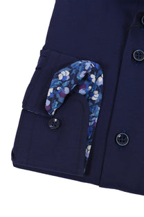 R2 CUT AWAY COLLAR LONG SLEEVED SHIRT NAVY R2 Michael Stewart Menswear  Shirts