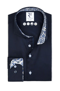 R2 CUT AWAY COLLAR LONG SLEEVED SHIRT NAVY R2