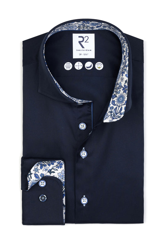 R2 CUT AWAY COLLAR LONG SLEEVED SHIRT NAVY