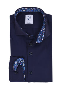 R2 CUT AWAY COLLAR LONG SLEEVED SHIRT NAVY R2 Michael Stewart Menswear  Shirts