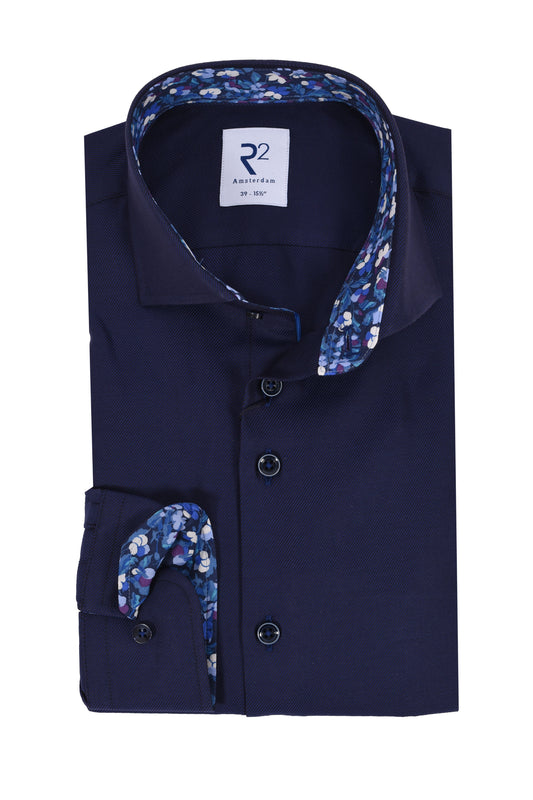 R2 CUT AWAY COLLAR LONG SLEEVED SHIRT NAVY R2 Michael Stewart Menswear  Shirts