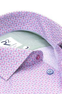 R2 CUT AWAY COLLAR LONG SLEEVED SHIRT PINK PATTERNED R2