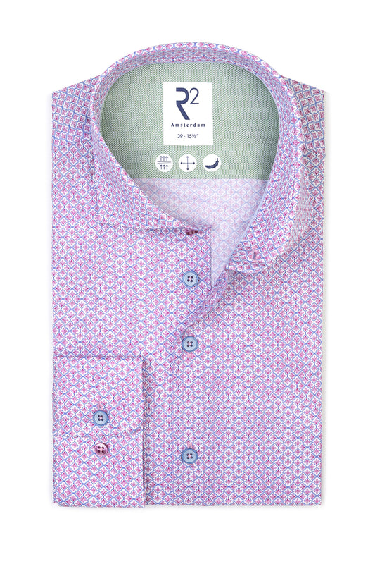 R2 CUT AWAY COLLAR LONG SLEEVED SHIRT PINK PATTERNED