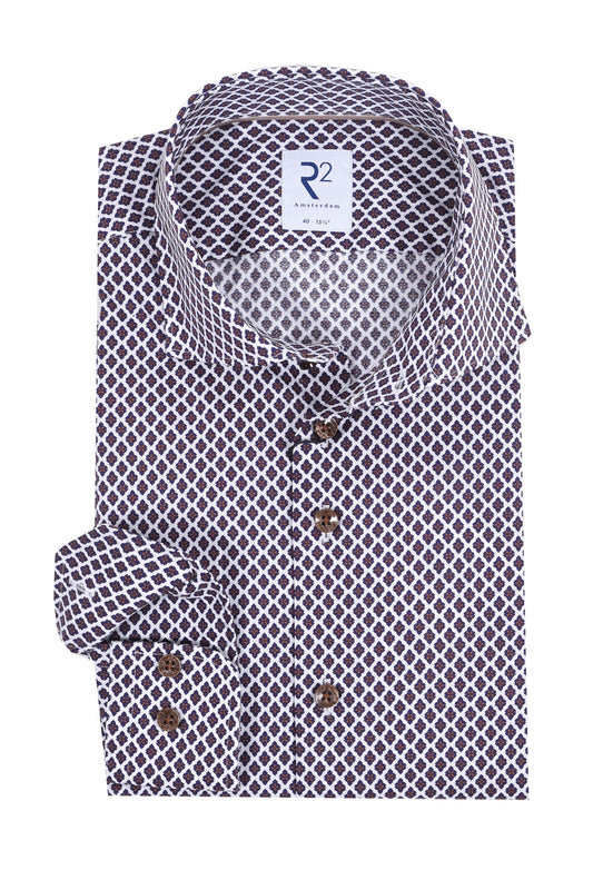 R2 LONG SLEEVED CUT AWAY COLLAR SHIRT | DARK BROWN