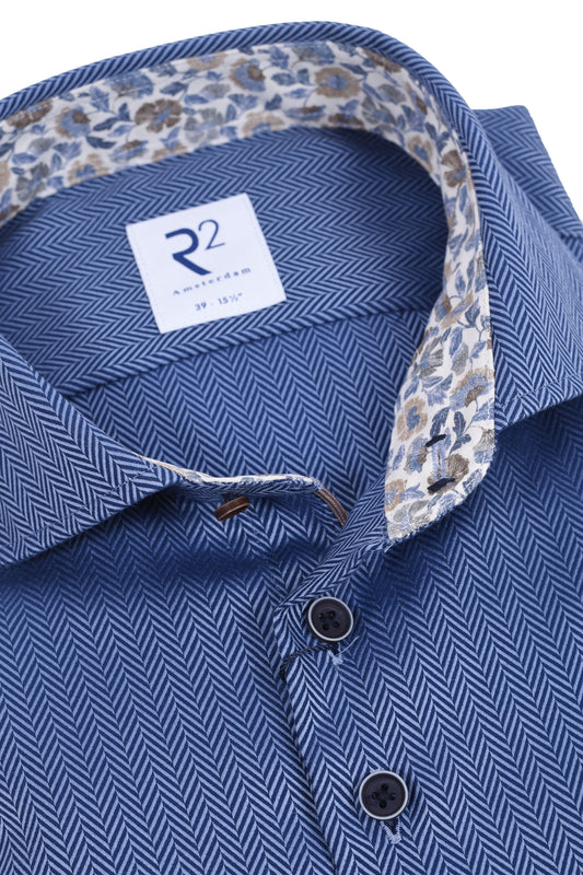 R2 LONG SLEEVED CUT AWAY COLLAR SHIRT BLUE