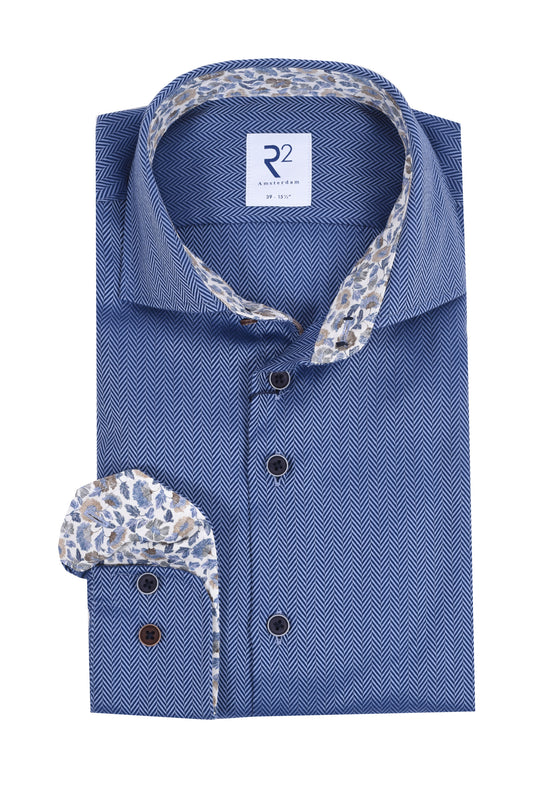 R2 LONG SLEEVED CUT AWAY COLLAR SHIRT BLUE