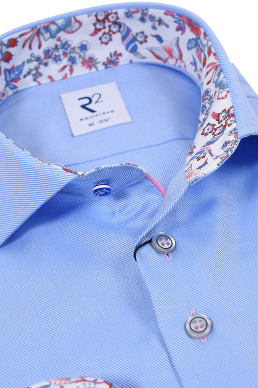 R2 LONG SLEEVED CUT AWAY COLLAR SHIRT LIGHT BLUE R2