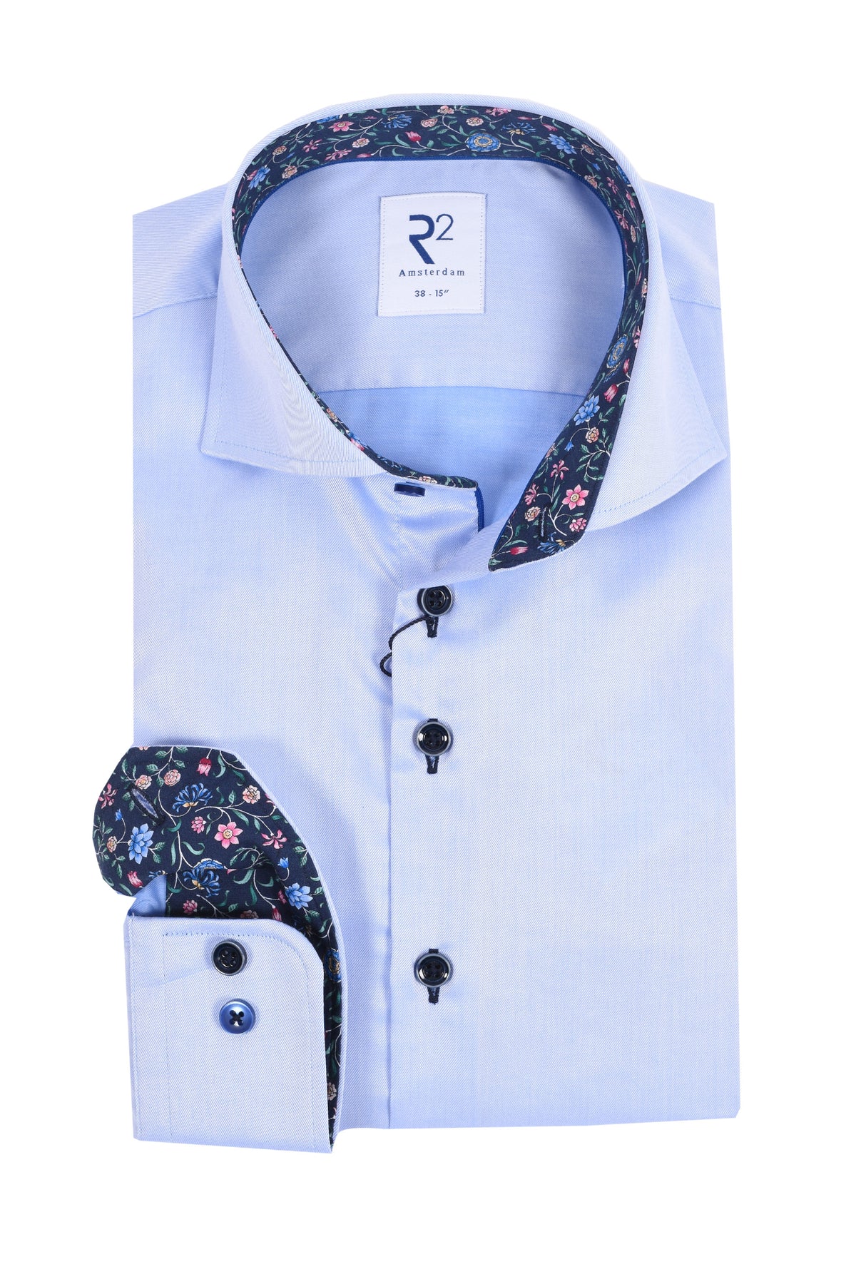 R2 LONG SLEEVED CUT AWAY COLLAR SHIRT LIGHT BLUE