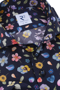 R2 LONG SLEEVED CUT AWAY COLLAR SHIRT NAVY FLORAL R2