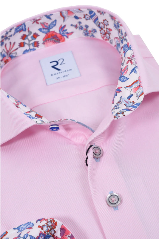 R2 LONG SLEEVED CUT AWAY COLLAR SHIRT PINK R2