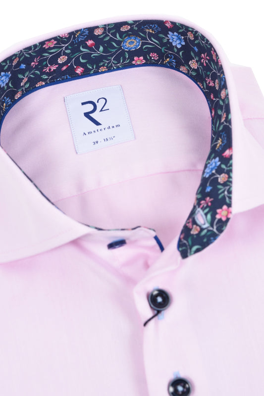 R2 LONG SLEEVED CUT AWAY COLLAR SHIRT PINK