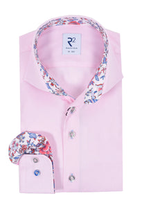 R2 LONG SLEEVED CUT AWAY COLLAR SHIRT PINK R2