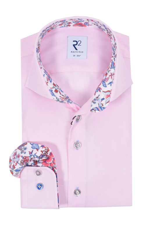 R2 LONG SLEEVED CUT AWAY COLLAR SHIRT PINK R2