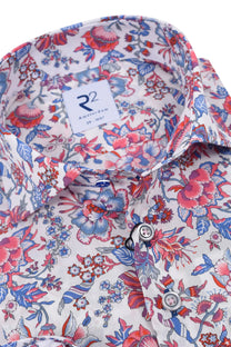 R2 LONG SLEEVED CUT AWAY COLLAR SHIRT WHITE FLORAL R2