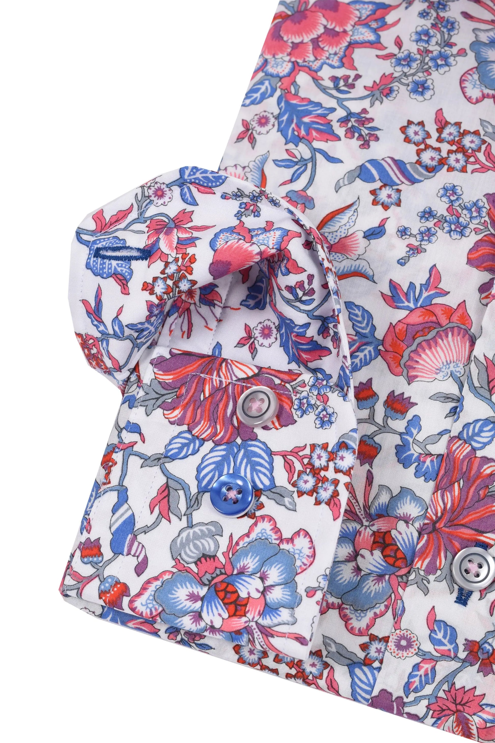 R2 LONG SLEEVED CUT AWAY COLLAR SHIRT WHITE FLORAL R2