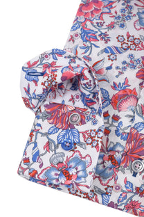 R2 LONG SLEEVED CUT AWAY COLLAR SHIRT WHITE FLORAL R2