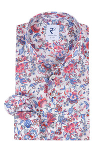 R2 LONG SLEEVED CUT AWAY COLLAR SHIRT WHITE FLORAL R2