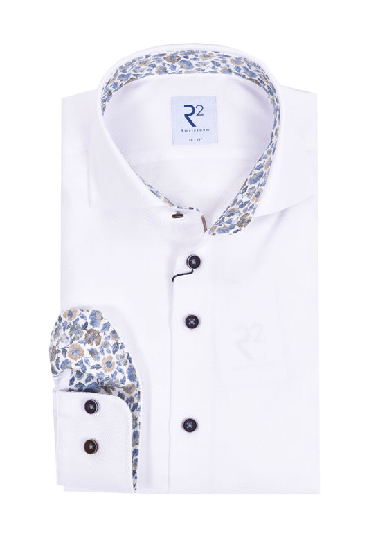 R2 LONG SLEEVED CUT AWAY COLLAR SHIRT WHITE