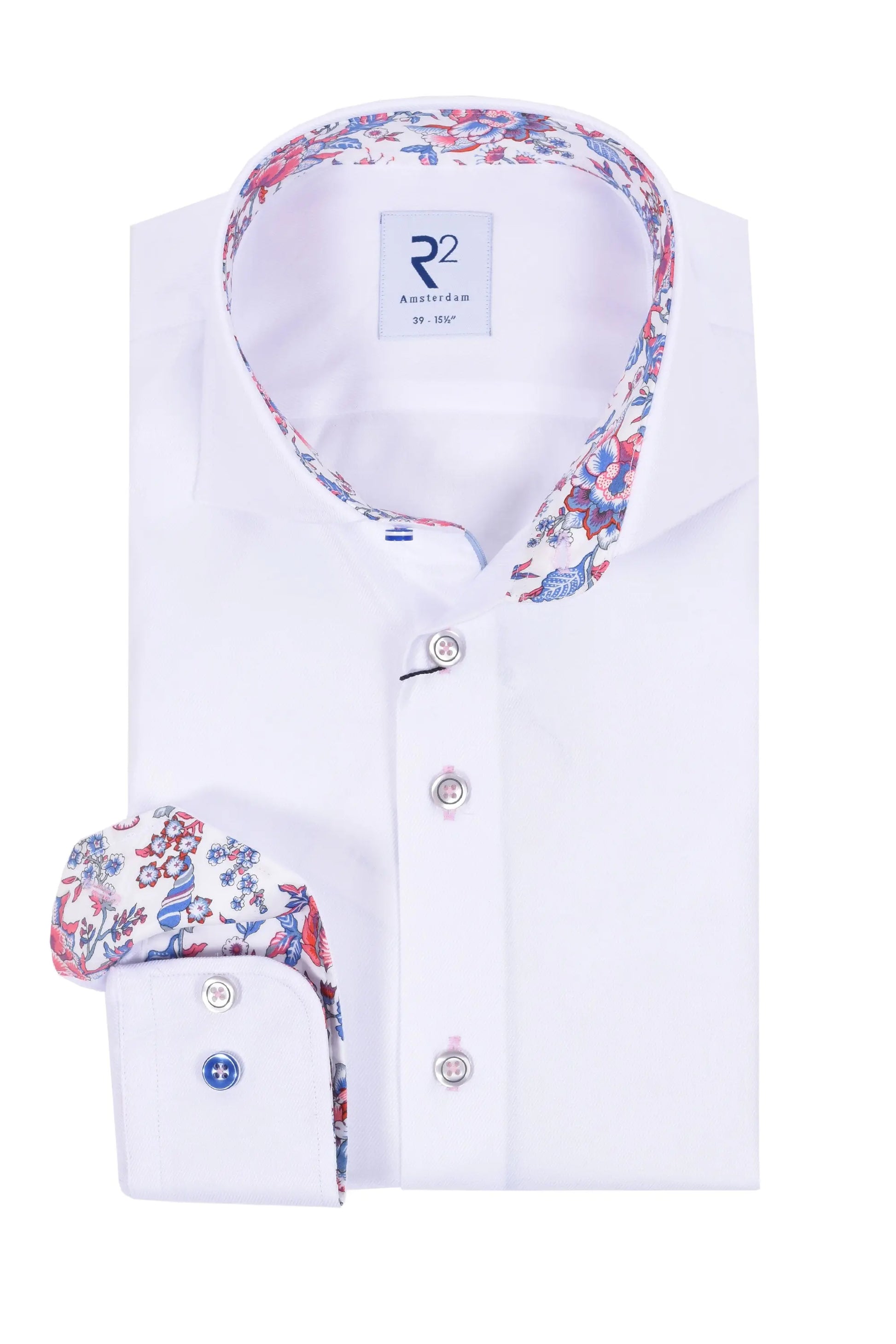 R2 LONG SLEEVED CUT AWAY COLLAR SHIRT WHITE R2