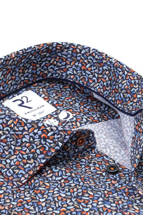 R2 Long Sleeved Cut Away Collar Pattered Shirt Multip-Coloured R2