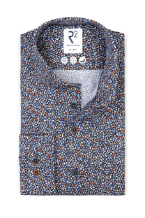 R2 Long Sleeved Cut Away Collar Pattered Shirt Multip-Coloured R2