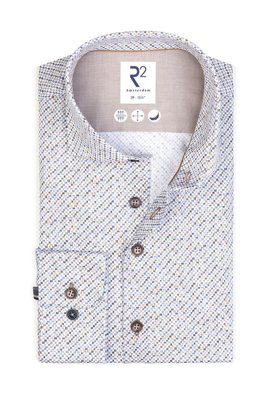 R2 Long Sleeved Cut Away Collar Pattered Shirt
