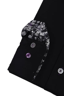 R2 Long Sleeved Cut Away Collar Shirt Black R2
