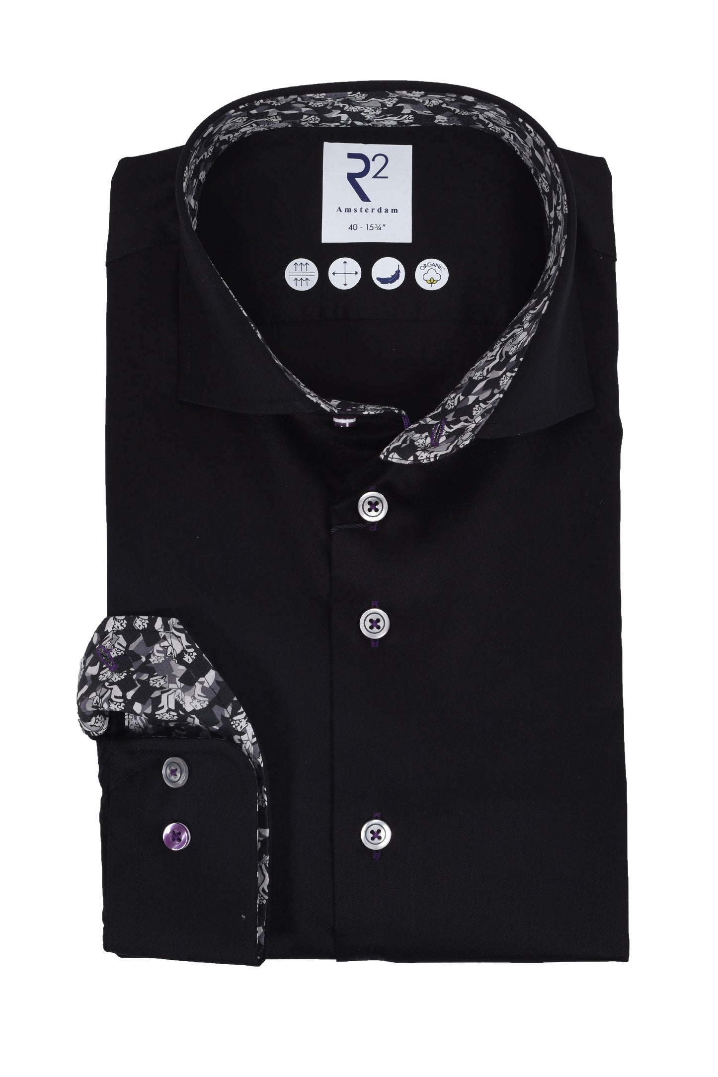 R2 Long Sleeved Cut Away Collar Shirt Black