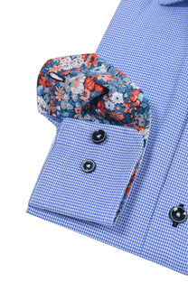 R2 Long Sleeved Cut Away Collar Shirt Blue Check R2